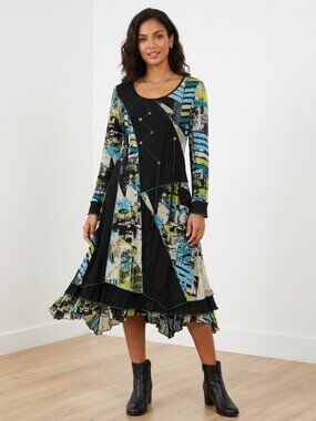 Pretty Angel Silk Blend Asymmetrical Mixed Media Abstract Tunic Dress XL